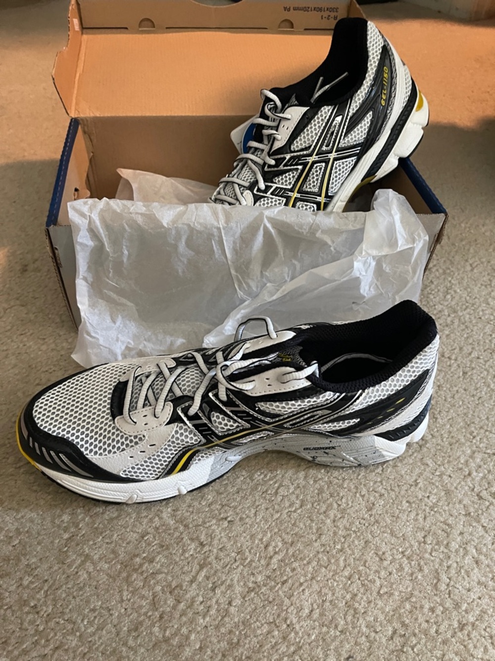 Asics White Black Yellow Gel Cushion Running Shoes - Picture 11 of 12